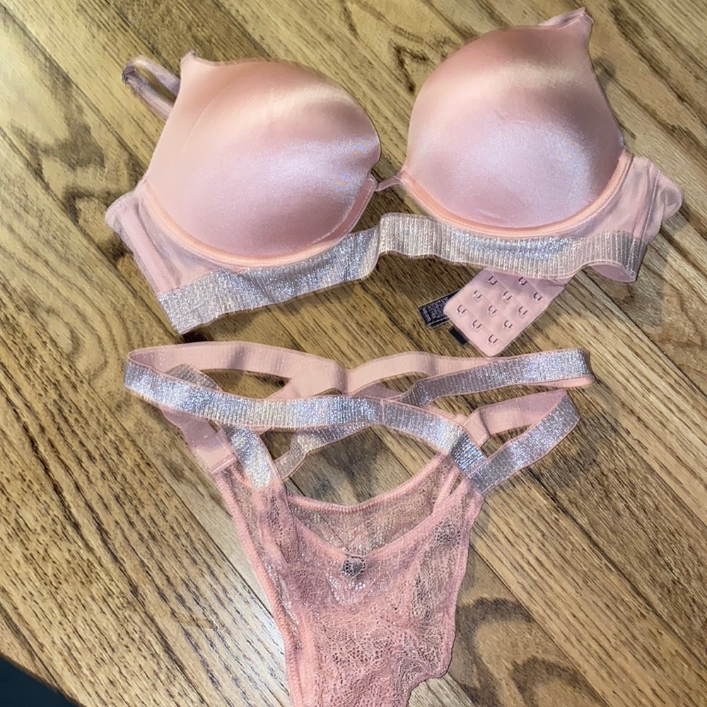 Victoria Secret Light pink and silver glitter matching set